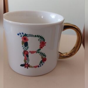 Opalhouse White Mug with Floral B and Gold Handle